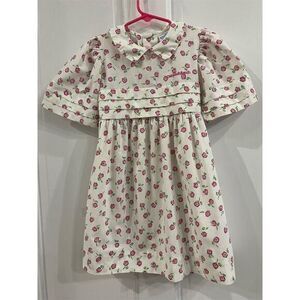 Vintage OshKosh B'gosh Girls Floral Dress Size 4 White Knee Length